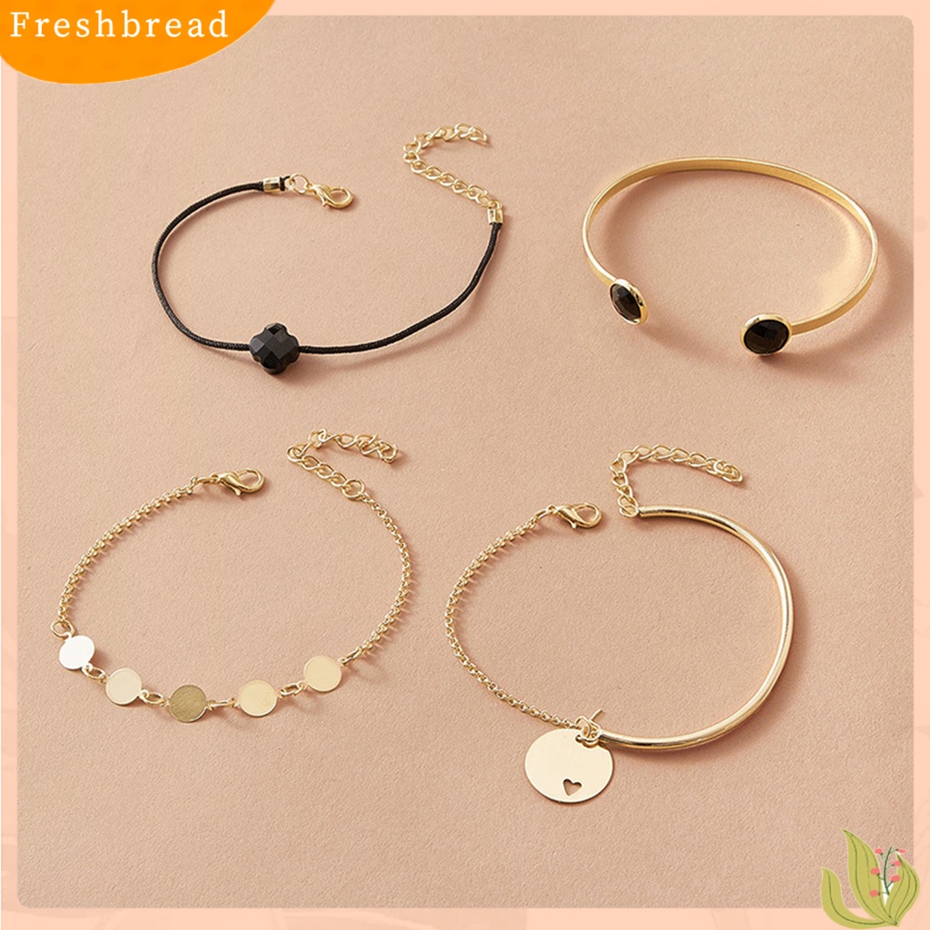 &lt; Freshbread &gt; 4Pcs/Set Stackable Alloy Bangle Indah Adjustable Potongan Bulat Wanita Gelang Untuk Kehidupan Sehari-Hari