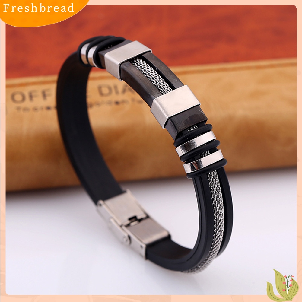 &lt; Freshbread &gt; Fashion Pria Baja Titanium Silikon Lembut Gelang Bangle Clasp Cuff Bracelet