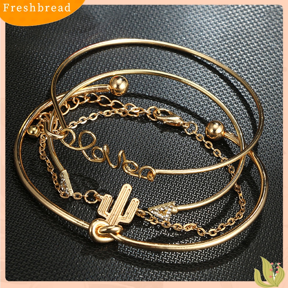 &lt; Freshbread &gt; 4Pcs/Set Vintage Simpul Kaktus Pergelangan Tangan Bangle Wanita Gelang Pesona Perhiasan Decor