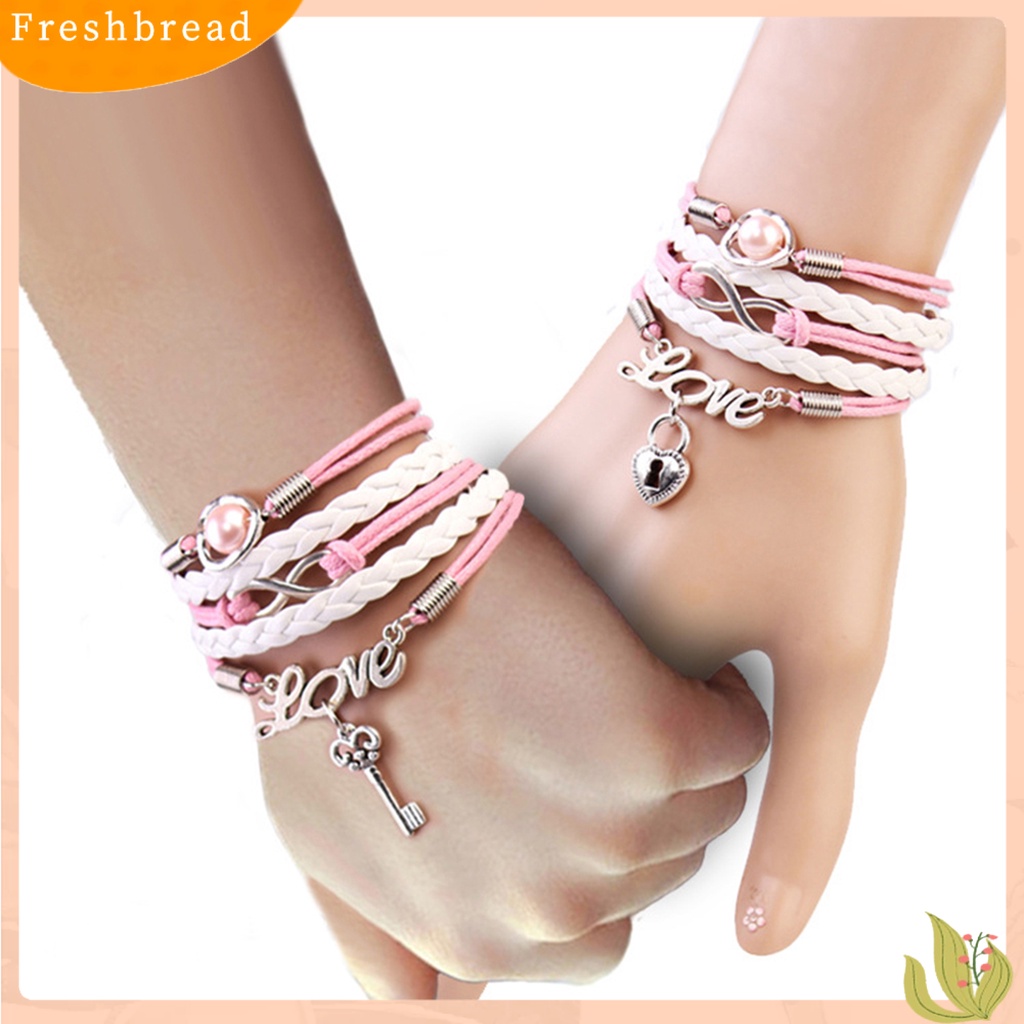 &lt; Freshbread &gt; 2Pcs/Set Infinity Cinta Hati Kunci Lock Multilayer Gelang Persahabatan Perhiasan