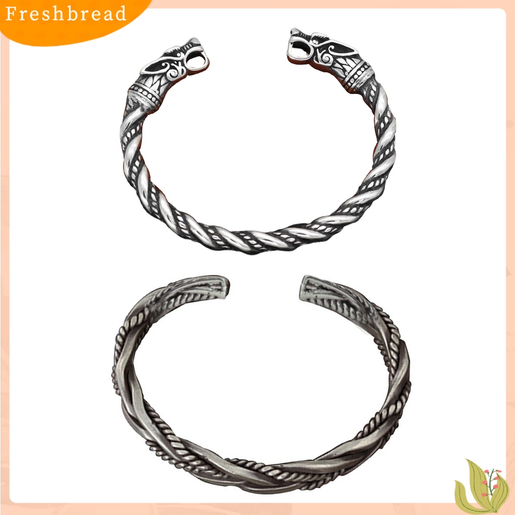 &lt; Freshbread &gt; Pria Gelang Warna Solid Vintage Stainless Anti-Cacat Mudah Cocok Dengan Pembukaan Dekoratif Memutar Kepala Naga Pria Bangles Male Jewelry