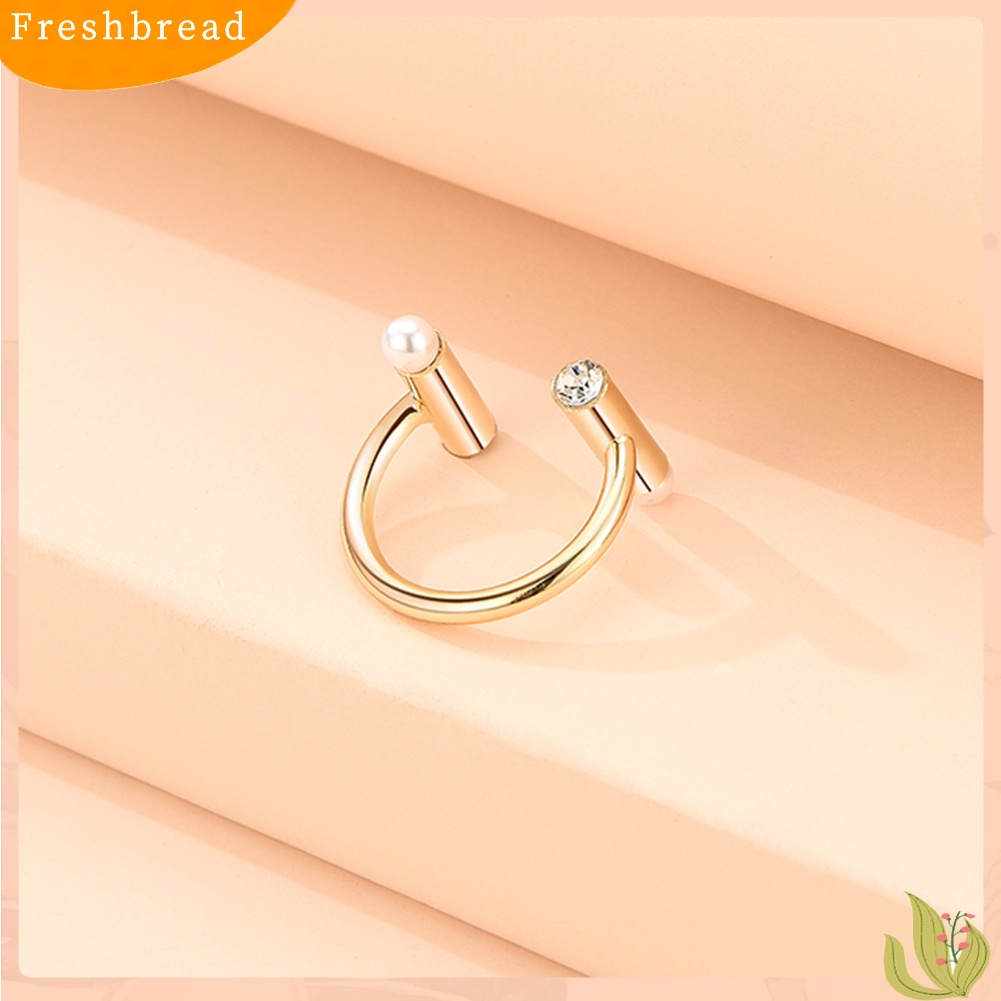 &lt; Freshbread &gt; Fashion Wanita Mutiara Imitasi Berlian Imitasi Pembukaan Cincin Jari Pernikahan Perhiasan Hadiah