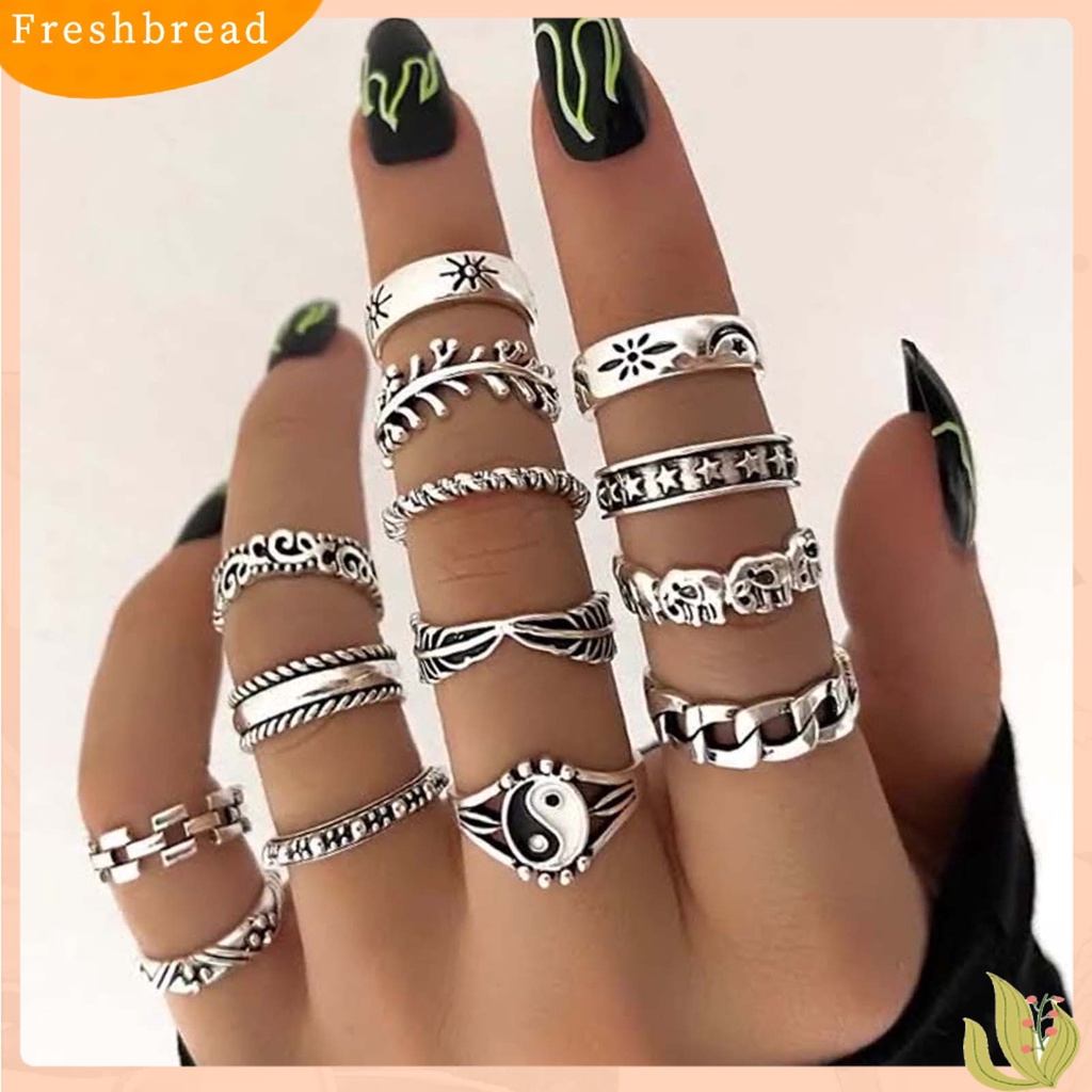 &lt; Freshbread &gt; 14 Pcs Knuckle Rings Stackable Tai Chi Wanita Indah Semua Pertandingan Jari Cincin Perhiasan Aksesoris