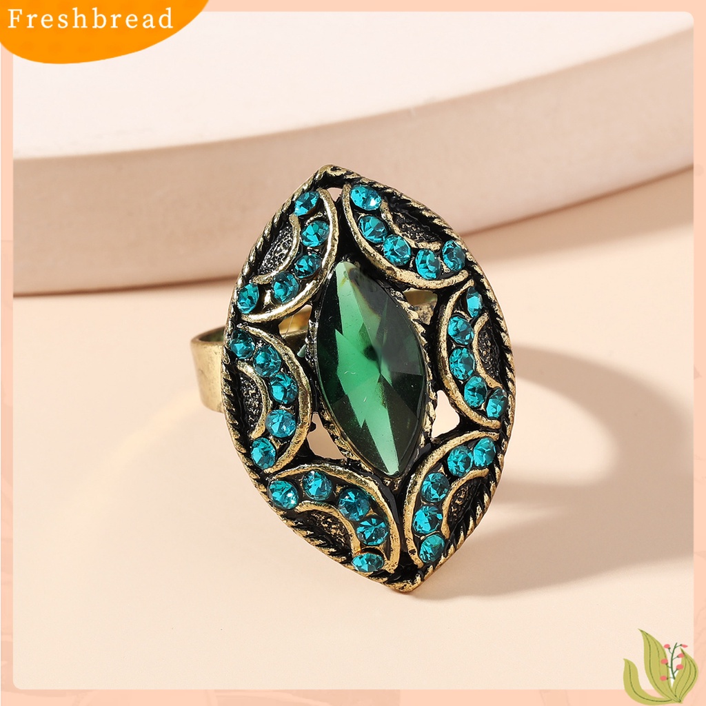 &lt; Freshbread &gt; Opening Adjustable Women Ring Alloy Oval Berlian Imitasi Berlebihan Cincin Perhiasan Aksesori