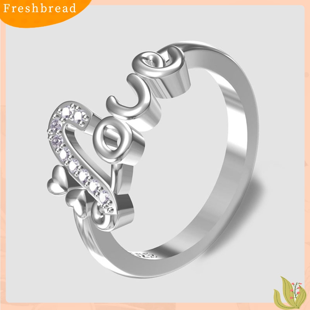 &lt; Freshbread &gt; Fashion Wanita Huruf Inggris Cinta Berlian Imitasi Pertunangan Jari Cincin Perhiasan