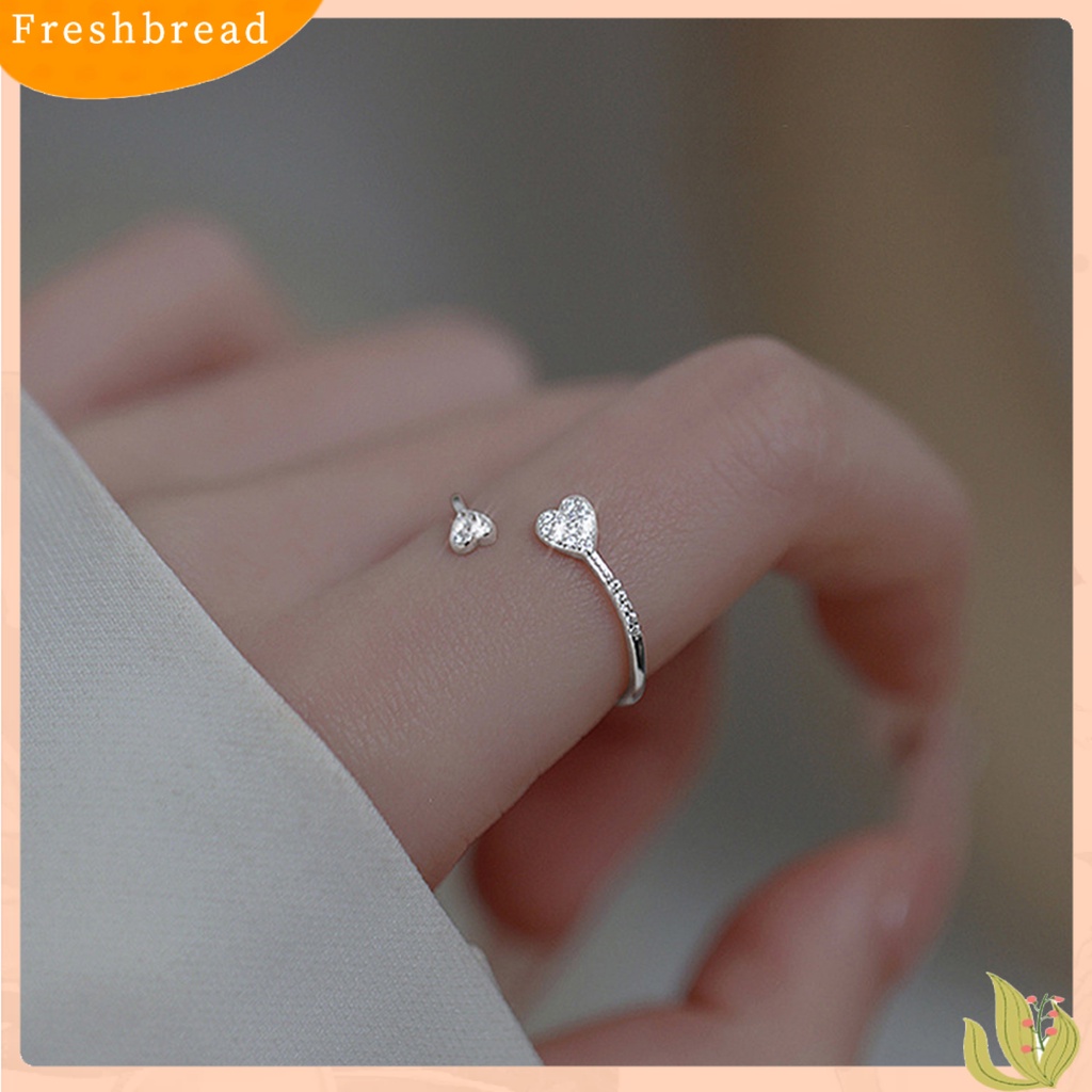 &lt; Freshbread &gt; Cincin Jari Hati Cubic Zirconia Perhiasan Pembukaan Adjustable Finger Ring Hadiah Hari Kasih Sayang