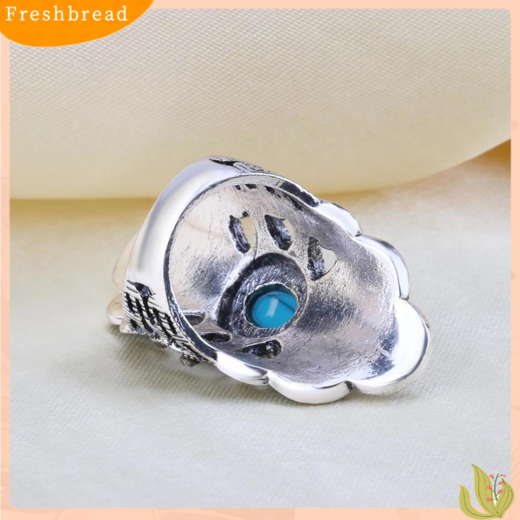 &lt; Freshbread &gt; Vintage Bertatahkan Pirus Berlian Imitasi Jari Cincin Berongga Pesta Simetris Perhiasan