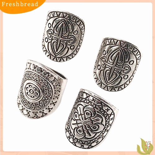 &lt; Freshbread &gt; New Bohemian Vintage Ukir Totem Etnik Perak Disepuh Midi Rings Set 4Pcs