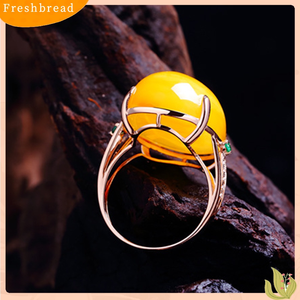 &lt; Freshbread &gt; Vintage Oval Imitasi Amber Wanita Jari Perhiasan Pernikahan Pengantin Terbuka Cincin Hadiah