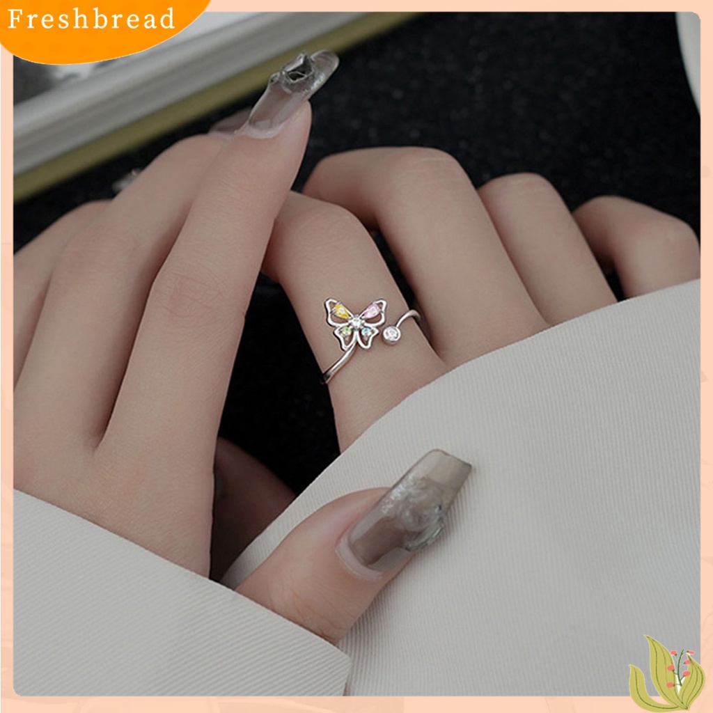 &lt; Freshbread &gt; Wanita Cincin Manis Warna-Warni Cubic Zirconia Open End Temperamen Bentuk Kupu-Kupu Hias Berlian Imitasi Jari Telunjuk Cincin Aksesoris Fashion