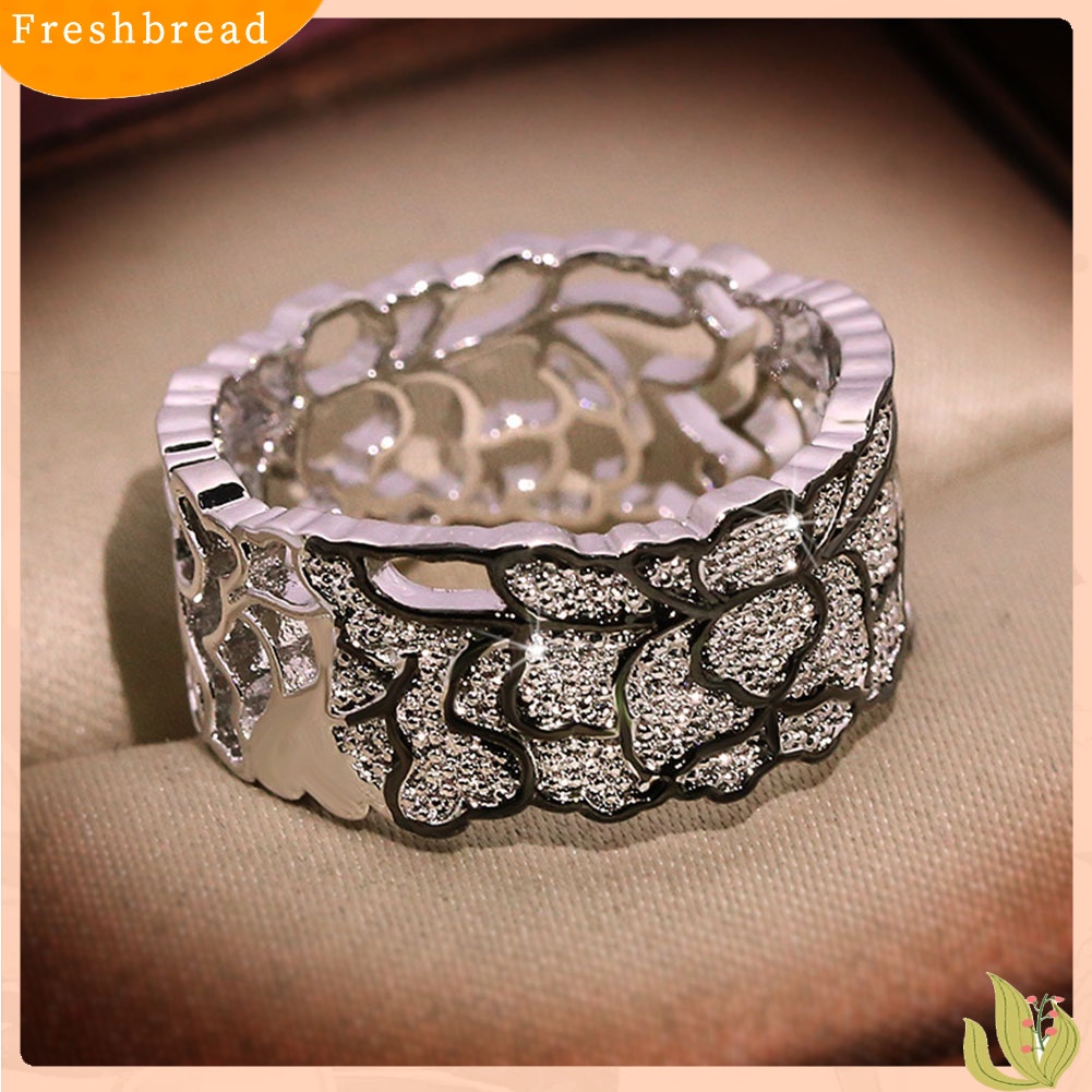 &lt; Freshbread &gt; Vintage Wanita Berongga Bunga Cubic Zirconia Jari Cincin Perhiasan Pesta Pengantin