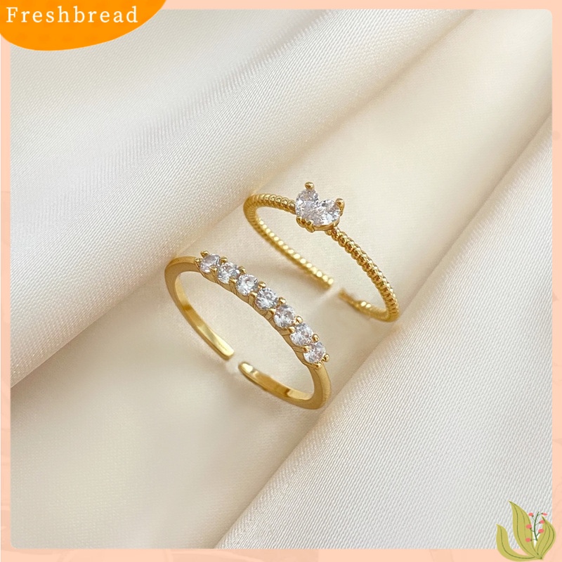 &lt; Freshbread &gt; Wanita Cincin Pembukaan Minimalis Elegan Mewah Emas Berlian Imitasi Tertanam Cinta Hati Jari Cincin Fashion Perhiasan