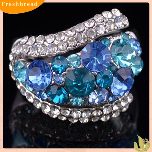 &lt; Freshbread &gt; Cincin Kristal Bening Wanita Lapis Emas 9K Berlian Imitasi Perhiasan Pernikahan Ukuran 6-9