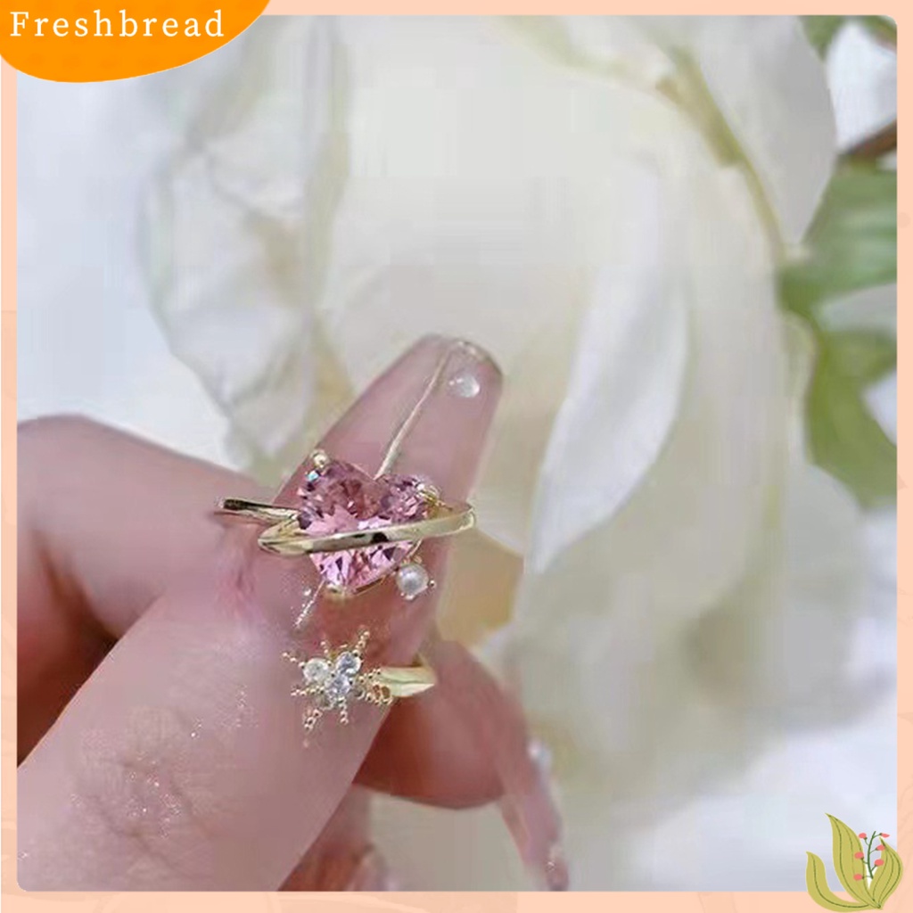 &lt; Freshbread &gt; Wanita Cincin Bentuk Hati Kristal Imitasi Mengkilap Pembukaan Pernikahan Circlet Bridal Jewelry