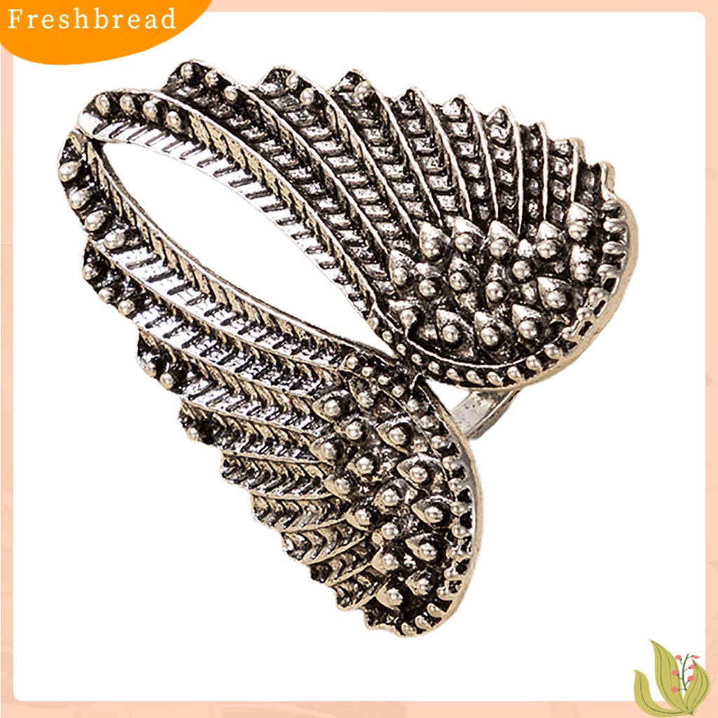 &lt; Freshbread &gt; Cincin Wanita Warna Silver Tahan Aus Cincin Logam Alloy Sayap Malaikat Untuk Pesta