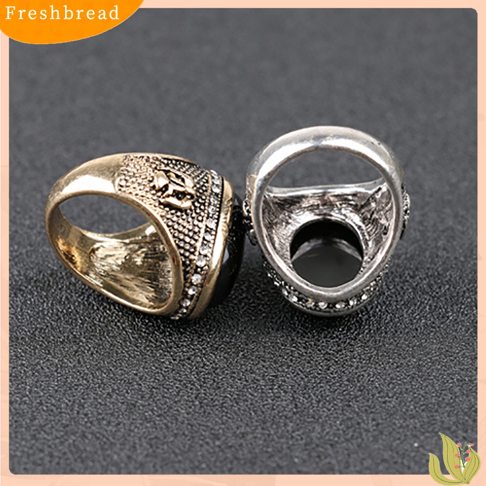 &lt; Freshbread &gt; Man Vintage Keren Besar Hitam Berlian Imitasi Bertatahkan Jari Cincin Perhiasan Hadiah Pesta