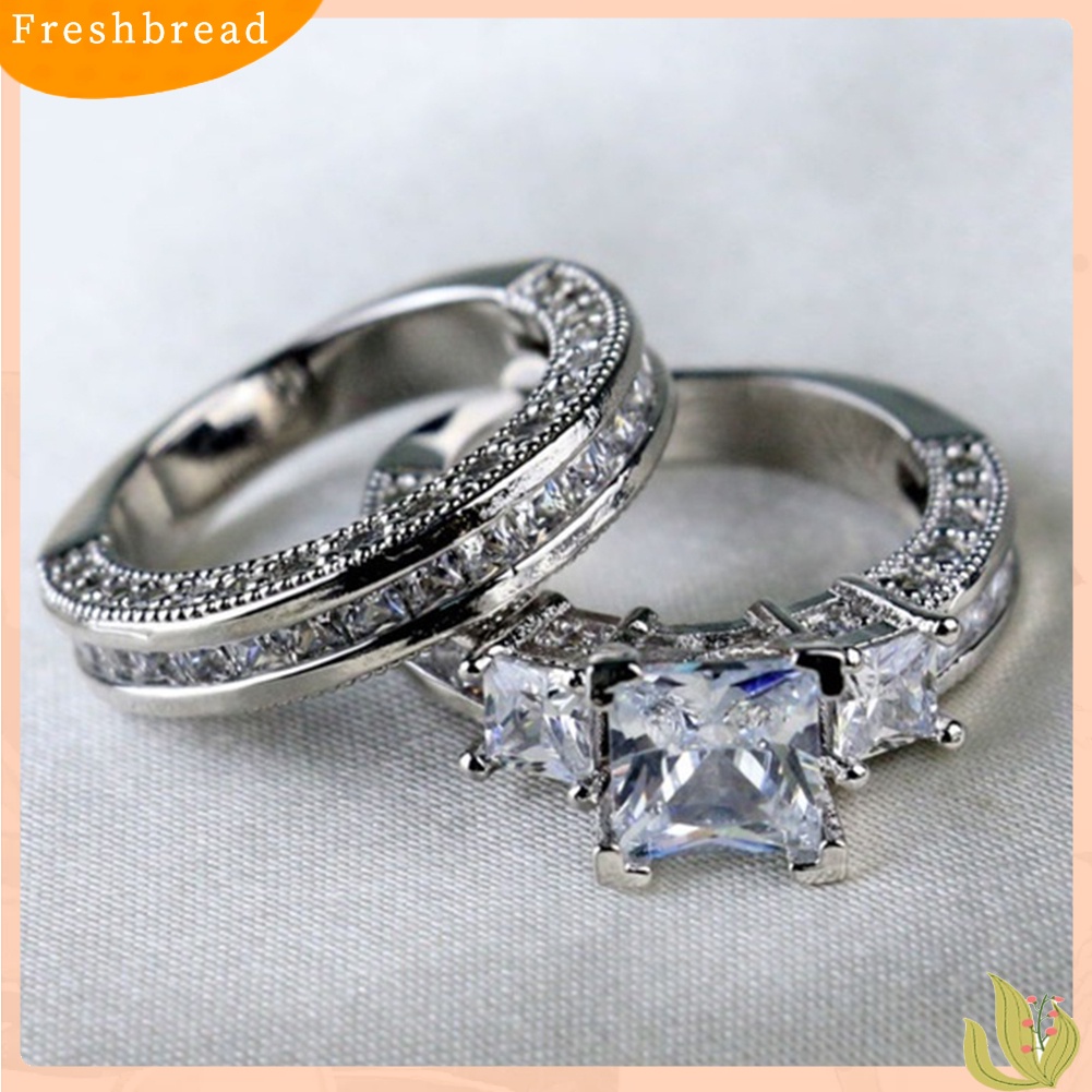 &lt; Freshbread &gt; 2Pcs/Set Wanita Pertunangan Pernikahan Putri Potong Berlian Imitasi Bertatahkan Cincin Susun