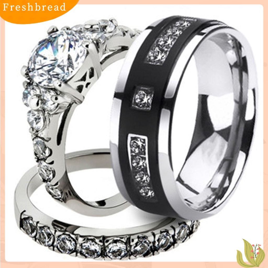 &lt; Freshbread &gt; 1Pc/2Pcs Indah Permukaan Halus Pernikahan Band Alloy Sederhana Cubic Zirconia Hers Rings Nya Pesona Perhiasan