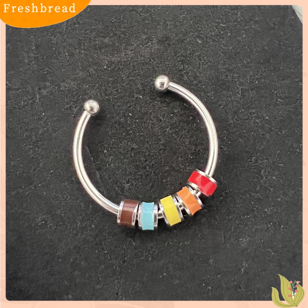 &lt; Freshbread &gt; Cincin Terbuka Adjustable Pengerjaan Halus Pereda Kecemasan Dengan Manik-Manik Enamel Pembukaan Dekorasi Aksesori Unisex Cincin Berputar Susun Untuk Pakaian Sehari-Hari