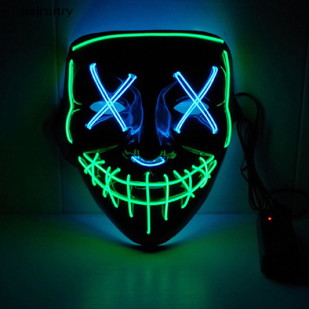 Prt Halloween Topeng LED Pesta Menyala Warna Campur Masque Glow In Dark Cosplay Topeng PRT