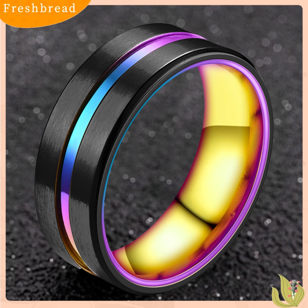 &lt; Freshbread &gt; Pria Cincin Sederhana Warna-Warni Alur Miring Tepi Electroplating Dekoratif Hadiah Laki-Laki Pernikahan Pertunangan Cincin Perhiasan Anniversary Untuk Perjamuan