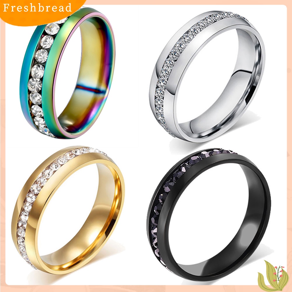 {In Stock} Ukuran 6-13 Unisex Berlian Imitasi Baja Titanium Pertunangan Pernikahan Band Jari Cincin