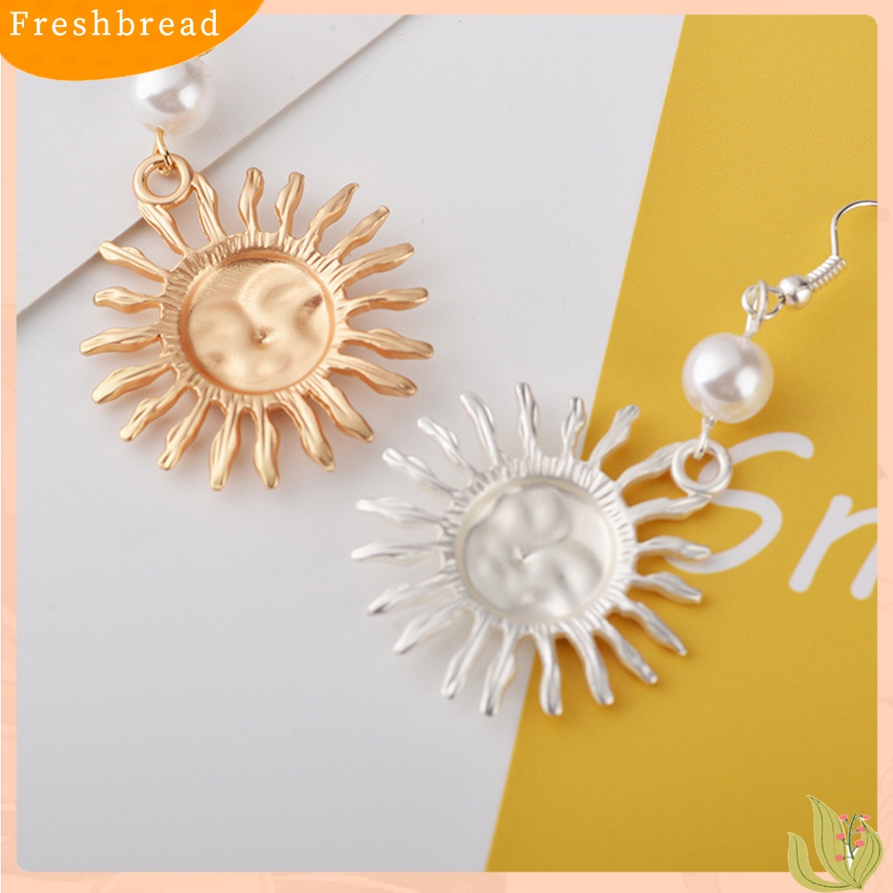 &lt; Freshbread &gt; Fashion Wanita Matahari Wajah Tersenyum Mutiara Imitasi Drop Menjuntai Kait Anting Perhiasan