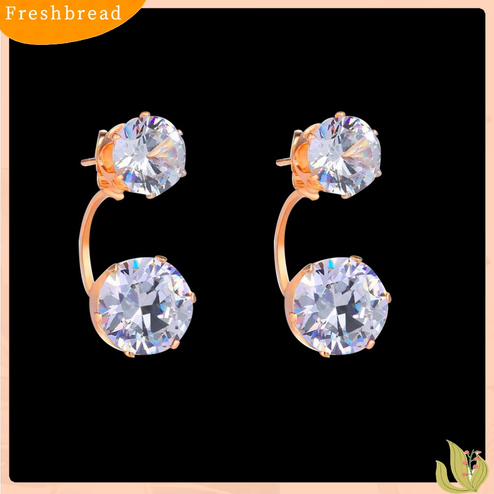 &lt; Freshbread &gt; Fashion Wanita Double Cubic Zirconia Drop Ear Jaket Tindik Anting Perhiasan