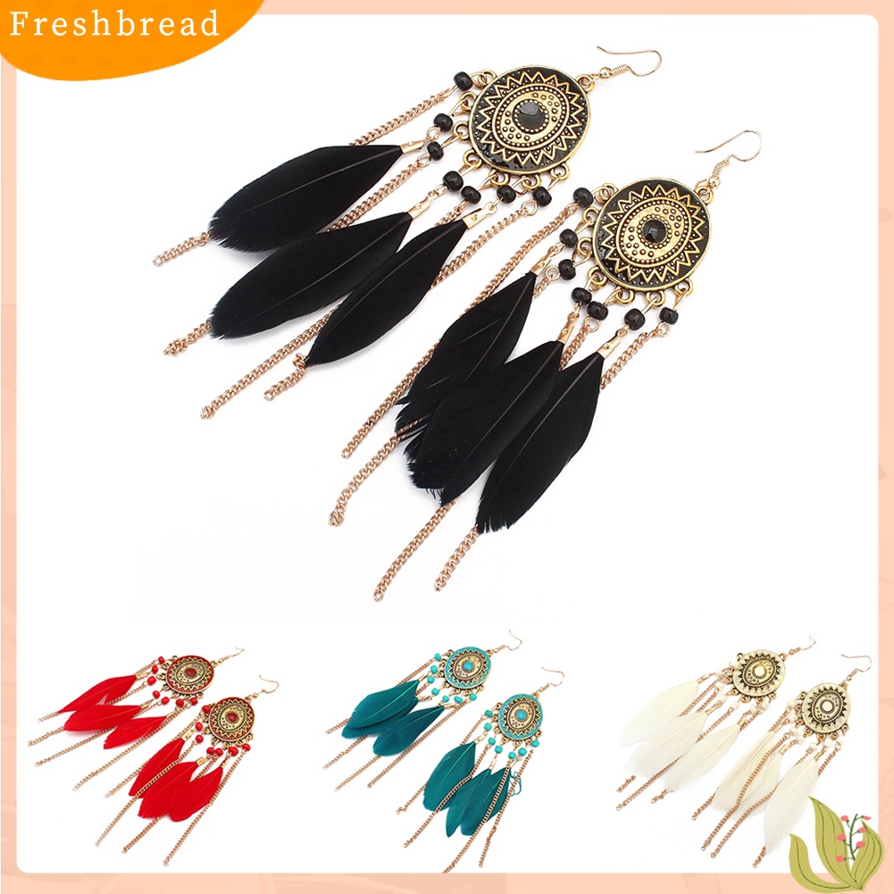 &lt; Freshbread &gt; Vintage Rantai Emas Bulu Rumbai Liontin Kait Anting Kasual Pesona Perhiasan