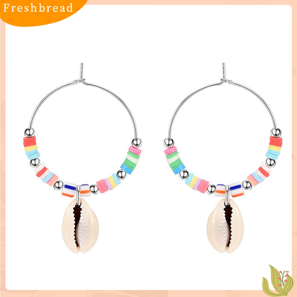 &lt; Freshbread &gt; 1pasang Drop Anting Warna-Warni Manis Manik-Manik Gaya Boho All-match Hias Hadiah Wanita Kerang Liontin Menjuntai Anting Perhiasan Untuk Pacaran