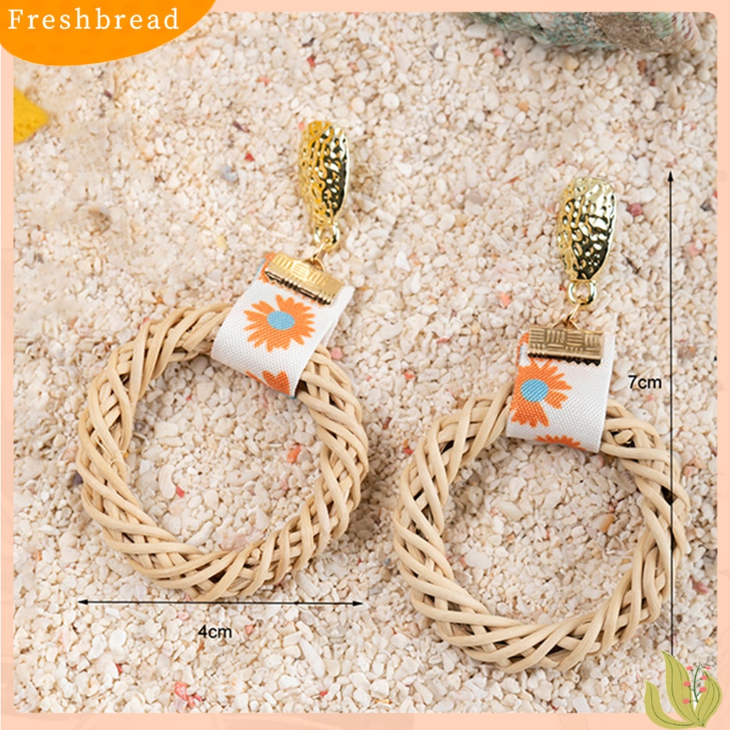 &lt; Freshbread &gt; 1pasang Anting Drop Bentuk Lingkaran Gaya Etnik Anting Tusuk Geometris Motif Rotan Untuk Liburan