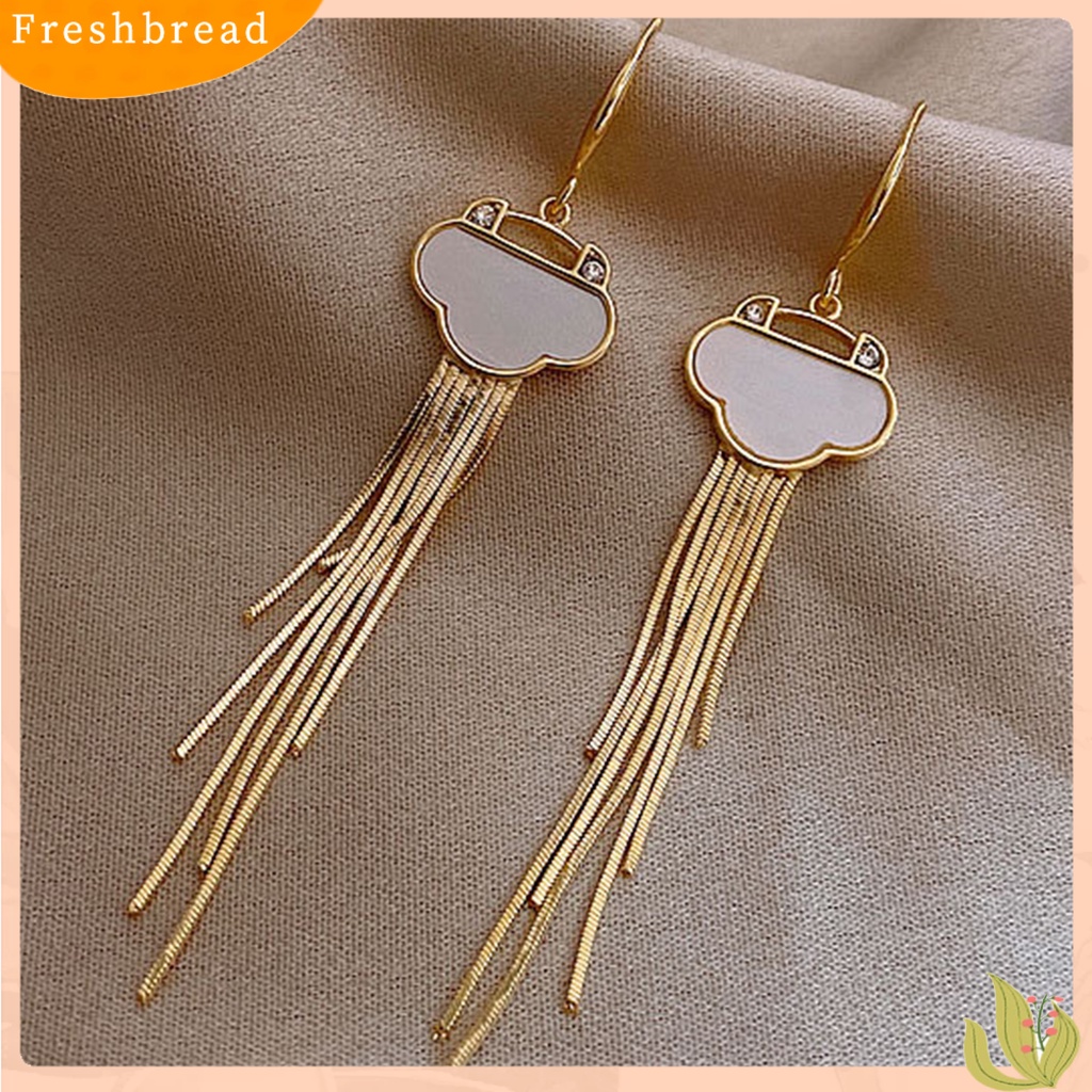 < Freshbread > 1pasang Anting Tusuk Rumbai Panjang Bentuk Kipas Elegan Gaya China Untuk Pernikahan