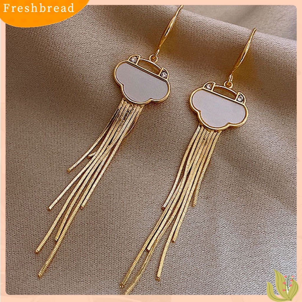 &lt; Freshbread &gt; 1pasang Anting Tusuk Rumbai Panjang Bentuk Kipas Elegan Gaya China Untuk Pernikahan