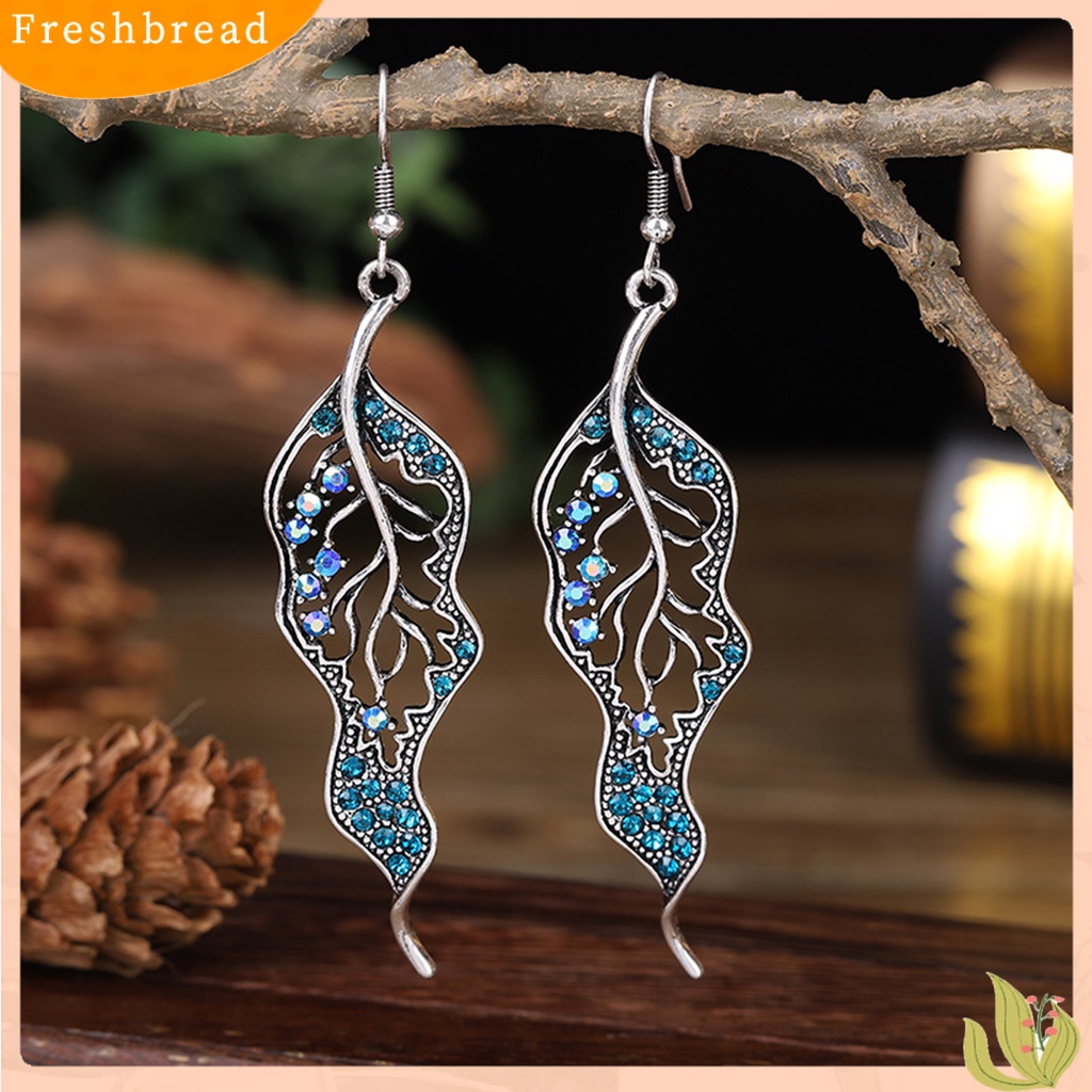 &lt; Freshbread &gt; 1pasang Anting Kait Daun Berwarna Berlian Imitasi Perhiasan Electroplated Tahan Lama Drop Earrings Untuk Pernikahan