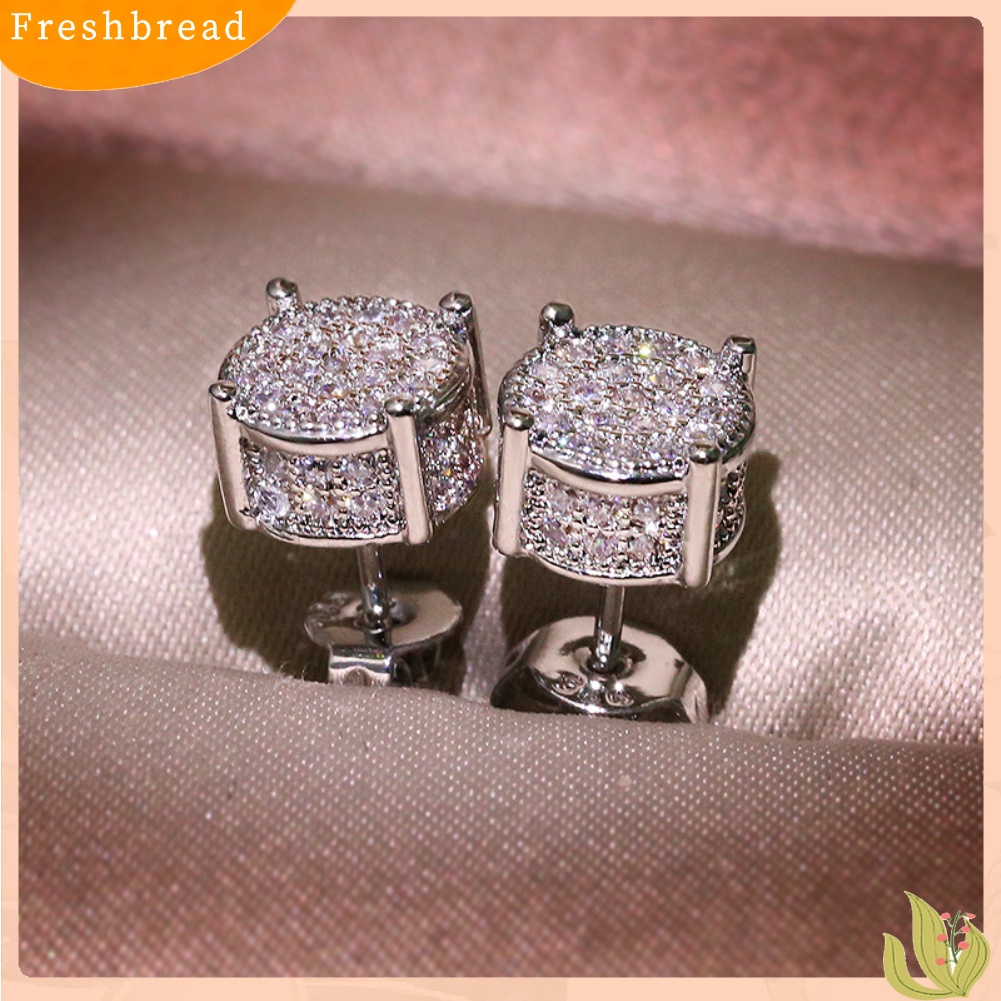 &lt; Freshbread &gt; Fashion Lady Cubic Zirconia Hias Bulat Telinga Stud Anting Tindik Perhiasan Hadiah