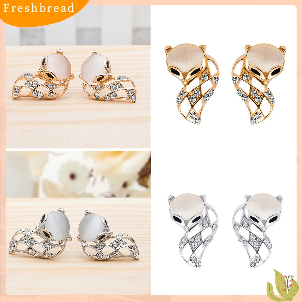 &lt; Freshbread &gt; Wanita Fashion Berongga Rubah Imitasi Opal Berlian Imitasi Telinga Studs Pesta Club Earrings