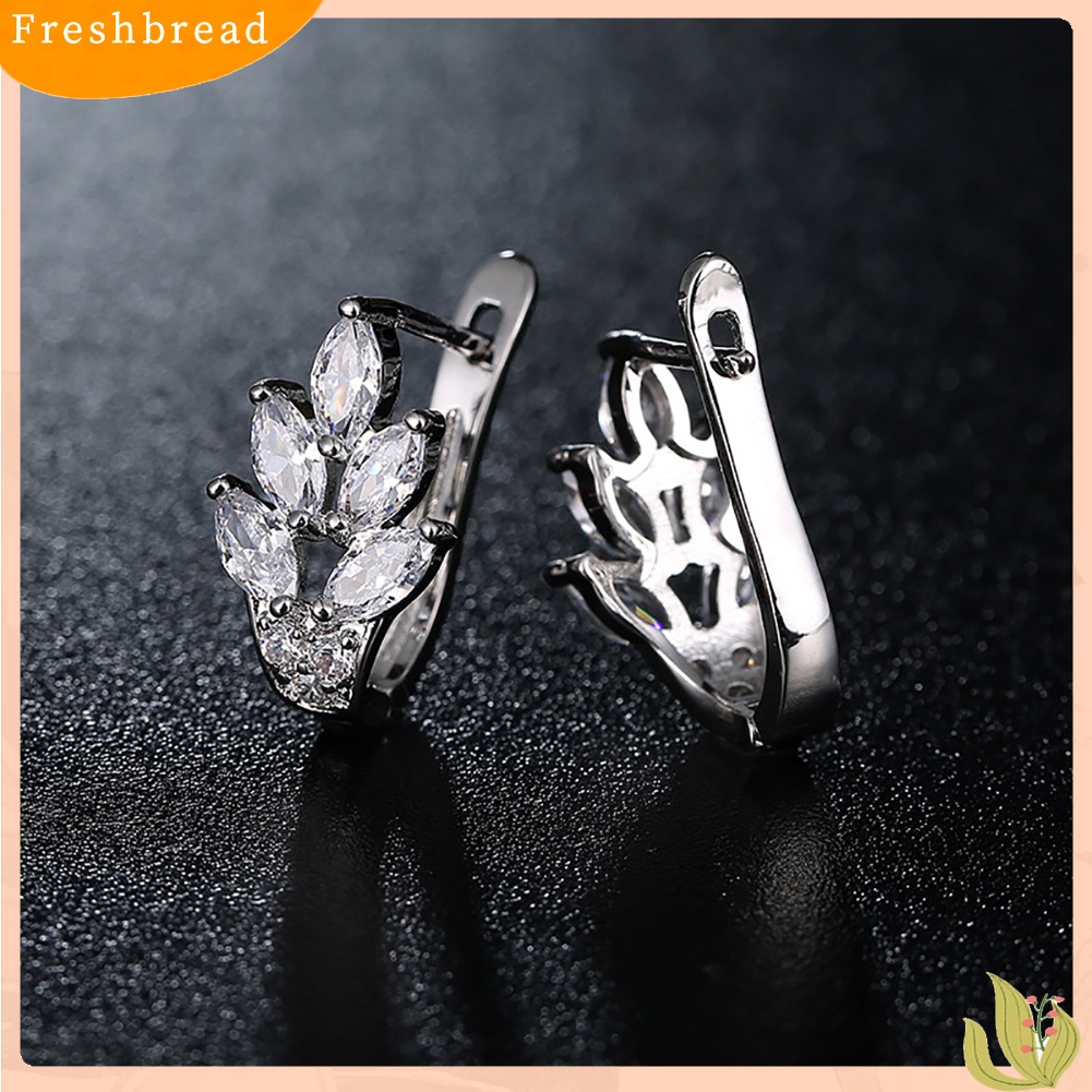 &lt; Freshbread &gt; Wanita Cubic Zirconia Hias Huggie Anting Hadiah Perhiasan Pertunangan Pernikahan