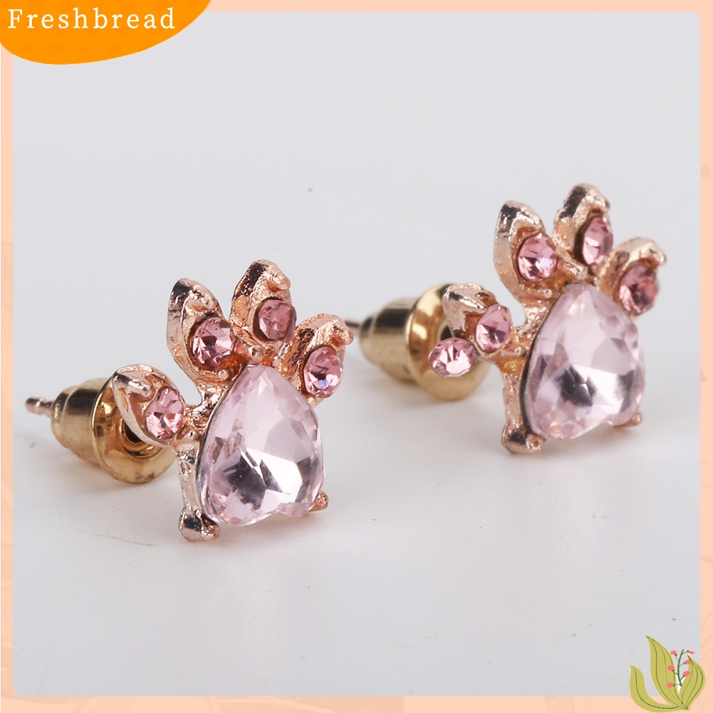 &lt; Freshbread &gt; Cute Cubic Zirconia Hias Kucing Paw Stud Anting Wanita Tindik Perhiasan Hadiah