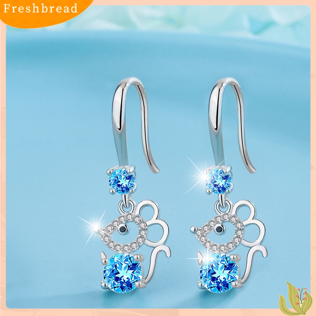 < Freshbread > Wanita Bergaya Berlian Imitasi Bentuk Tikus Alloy Anti-Alergi Kait Anting Eardrop