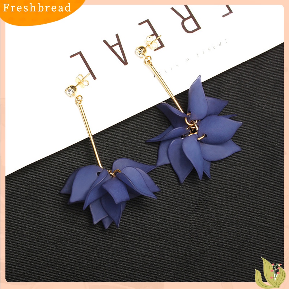 < Freshbread > Wanita Kelopak Bunga Liontin Panjang Rumbai Berlian Imitasi Stud Earrings Perhiasan Hadiah
