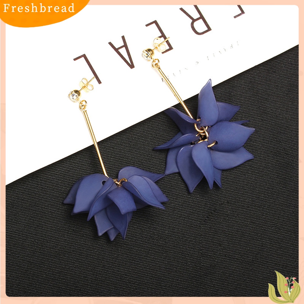 &lt; Freshbread &gt; Wanita Kelopak Bunga Liontin Panjang Rumbai Berlian Imitasi Stud Earrings Perhiasan Hadiah