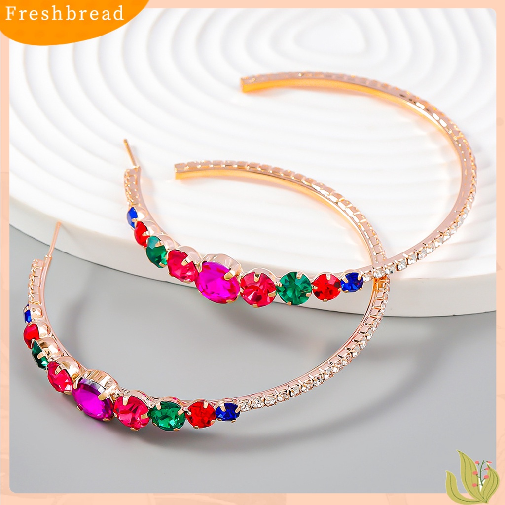 &lt; Freshbread &gt; 1pasang Anting Hoop Lingkaran Besar Tidak Alergi Electroplating Berlian Imitasi Mengkilap Hias Dekorasi Nickle Gratis Perhiasan Pesta Anting Hoops Wanita Hadiah