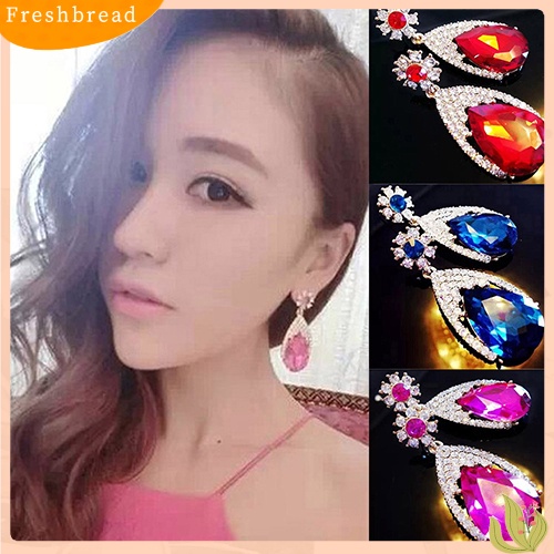 &lt; Freshbread &gt; Wanita Anting Tetesan Air Gaya Korea Rehinstone Eardrop Perhiasan Menawan