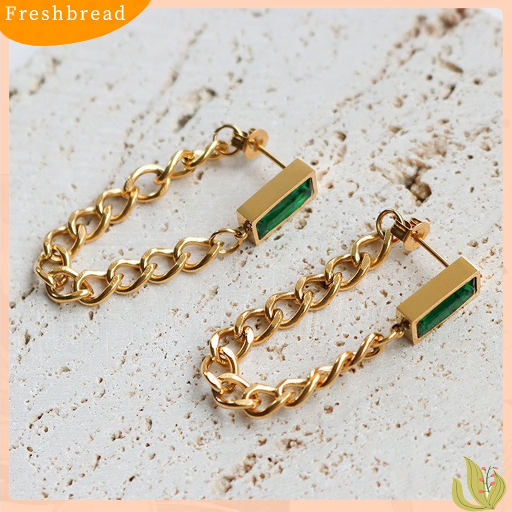 &lt; Freshbread &gt; Wanita Anting Dirantai Persegi Cubic Zirconia Perhiasan Vintage Electroplating Kalung Anting Gelang Untuk T Show Gown