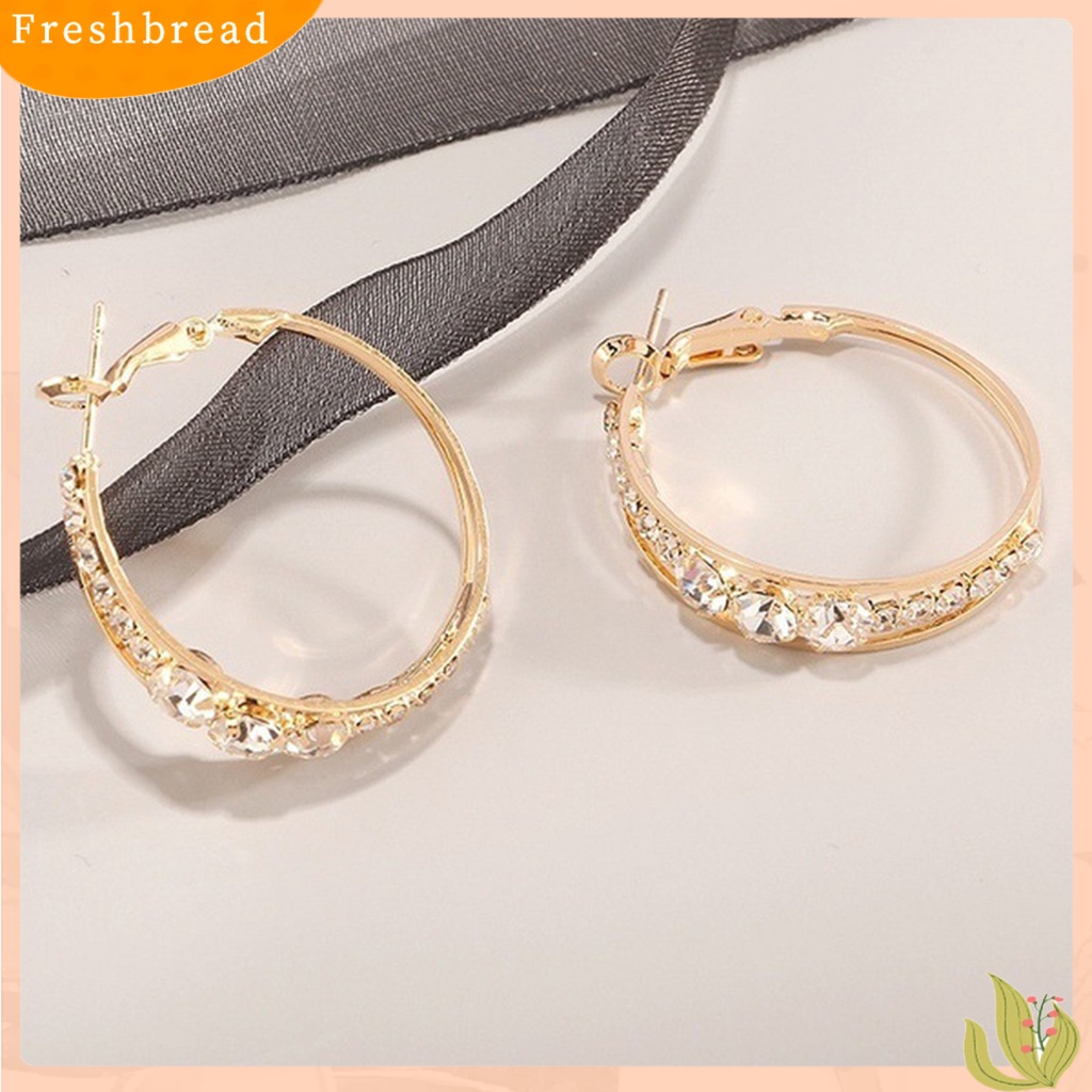 &lt; Freshbread &gt; Anting Wanita Berlian Imitasi Berkilau Menarik Hias Hoop Earrings Perhiasan Tindik Untuk Pesta