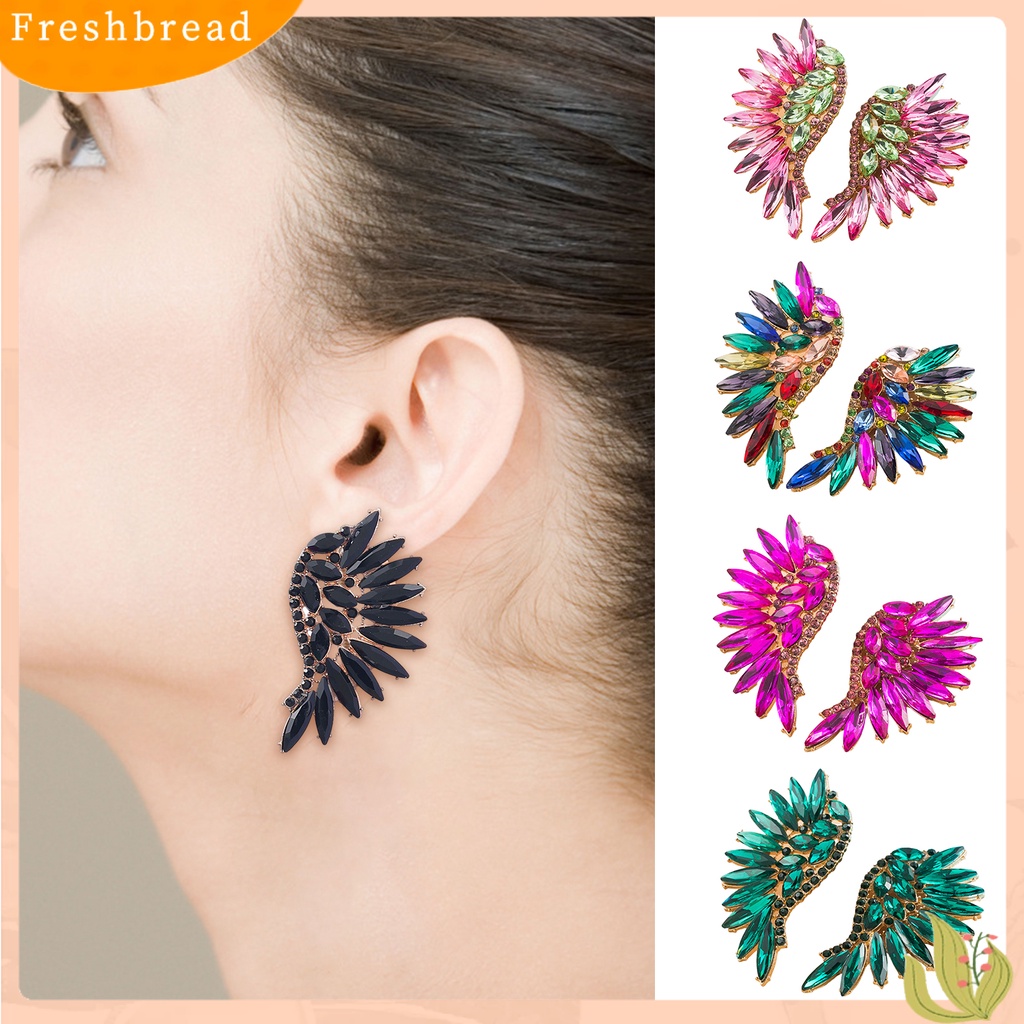 &lt; Freshbread &gt; 1pasang Ear Studs Shining Eropa Dan Amerika Berlebihan Berbentuk Kipas Berlian Imitasi Hias Warna-Warni Retro Stereo Sayap Malaikat Stud Earrings Aksesoris Kostum