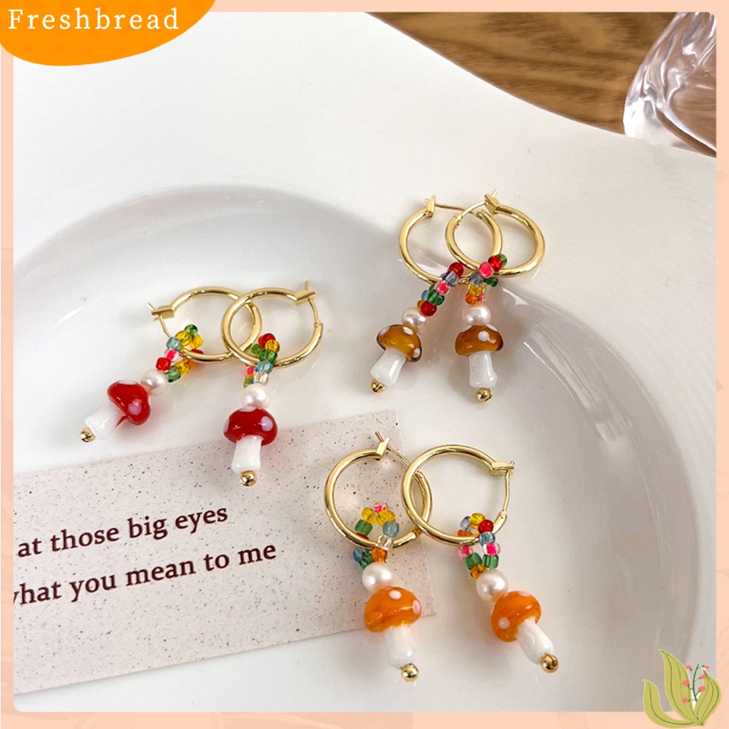 &lt; Freshbread &gt; 1pasang Anting Wanita Jamur Faux Glaze Alloy Gaya Korea Anting Menjuntai Warna-Warni Untuk Pakaian Sehari-Hari