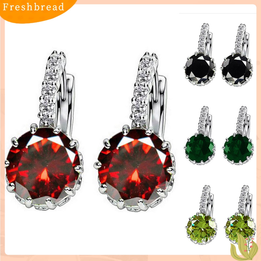 &lt; Freshbread &gt; Wanita Bulat Cubic Zirconia Hias Stud Anting Pernikahan Pertunangan Perhiasan Hadiah