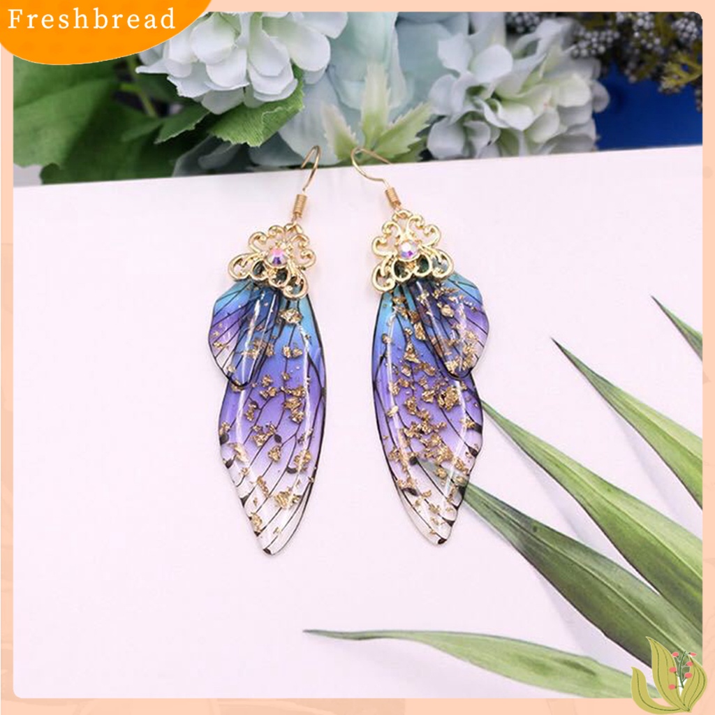 &lt; Freshbread &gt; Anting Fashion Wanita Sayap Kupu-Kupu Gradien Warna Berlian Imitasi Ear Hook Perhiasan