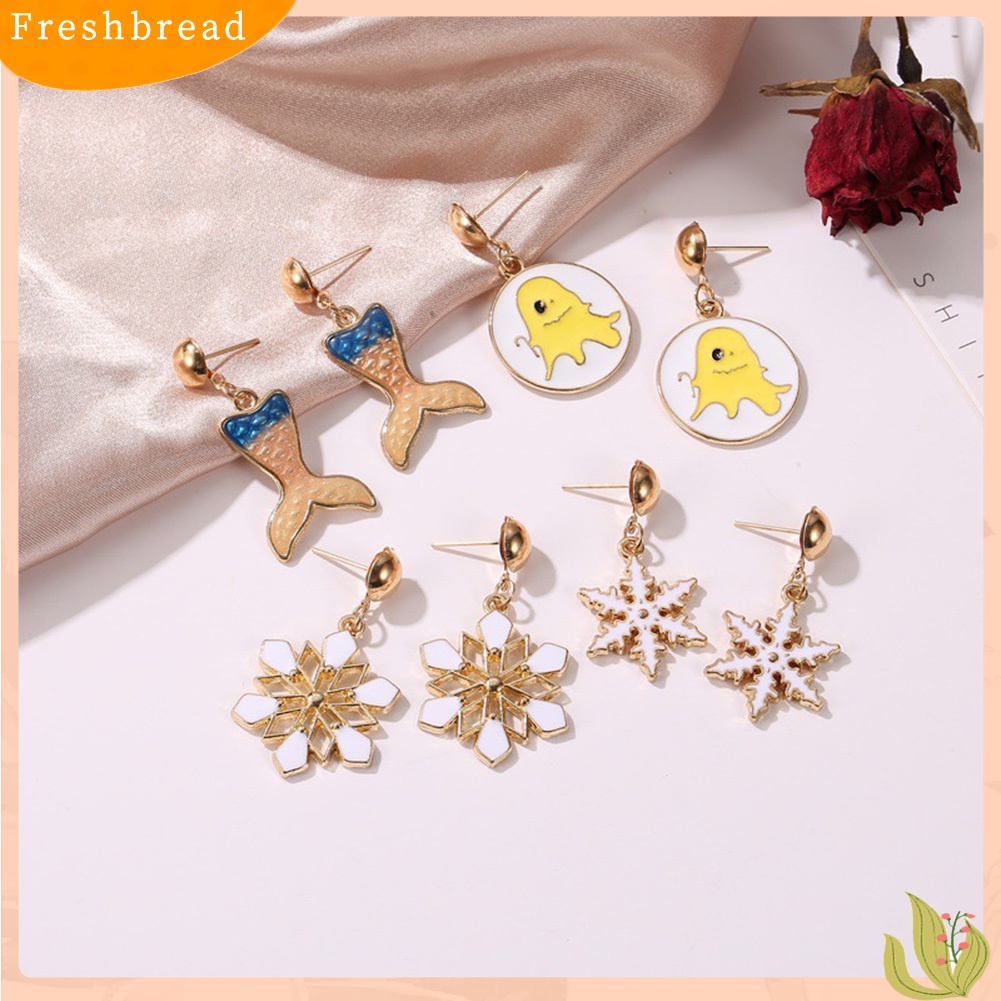 &lt; Freshbread &gt; Wanita Pohon Natal Snowflake Labu Liontin Telinga Stud Anting Perhiasan Hadiah